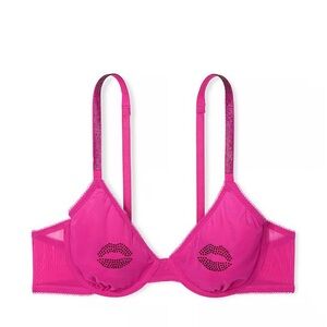 VS Sheer Shine Motif Unlined Low-Cut Demi Bra, Fucshia Frenzy: Flirty rhinestone